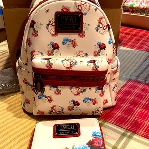 Spider-Man Floral Loungefly mini Backpack and matching wallet NWT